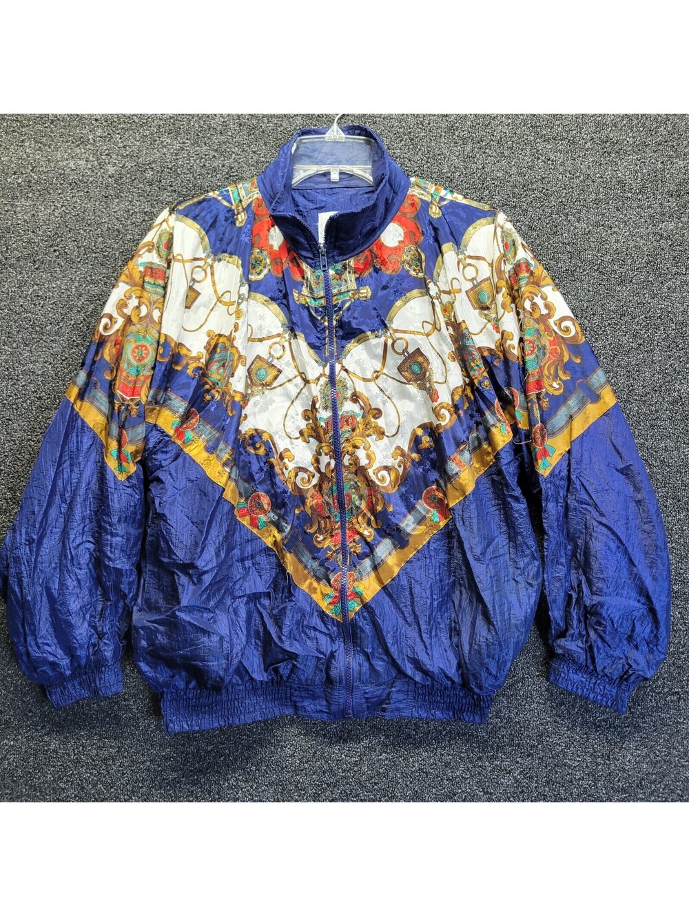 Womens Blue Vintage Resort Bay Jacket Gold/Navy Print (Tear on shoulder) Sz S